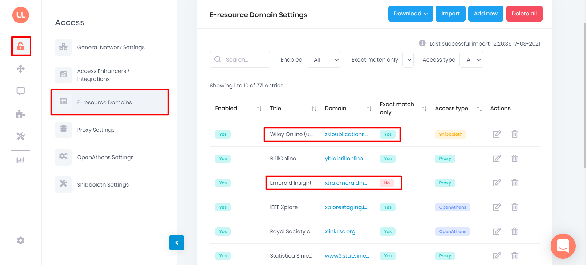 E-resource Domain Settings: Exact match only – Lean Library